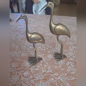 Set of two pieces brass crane birds